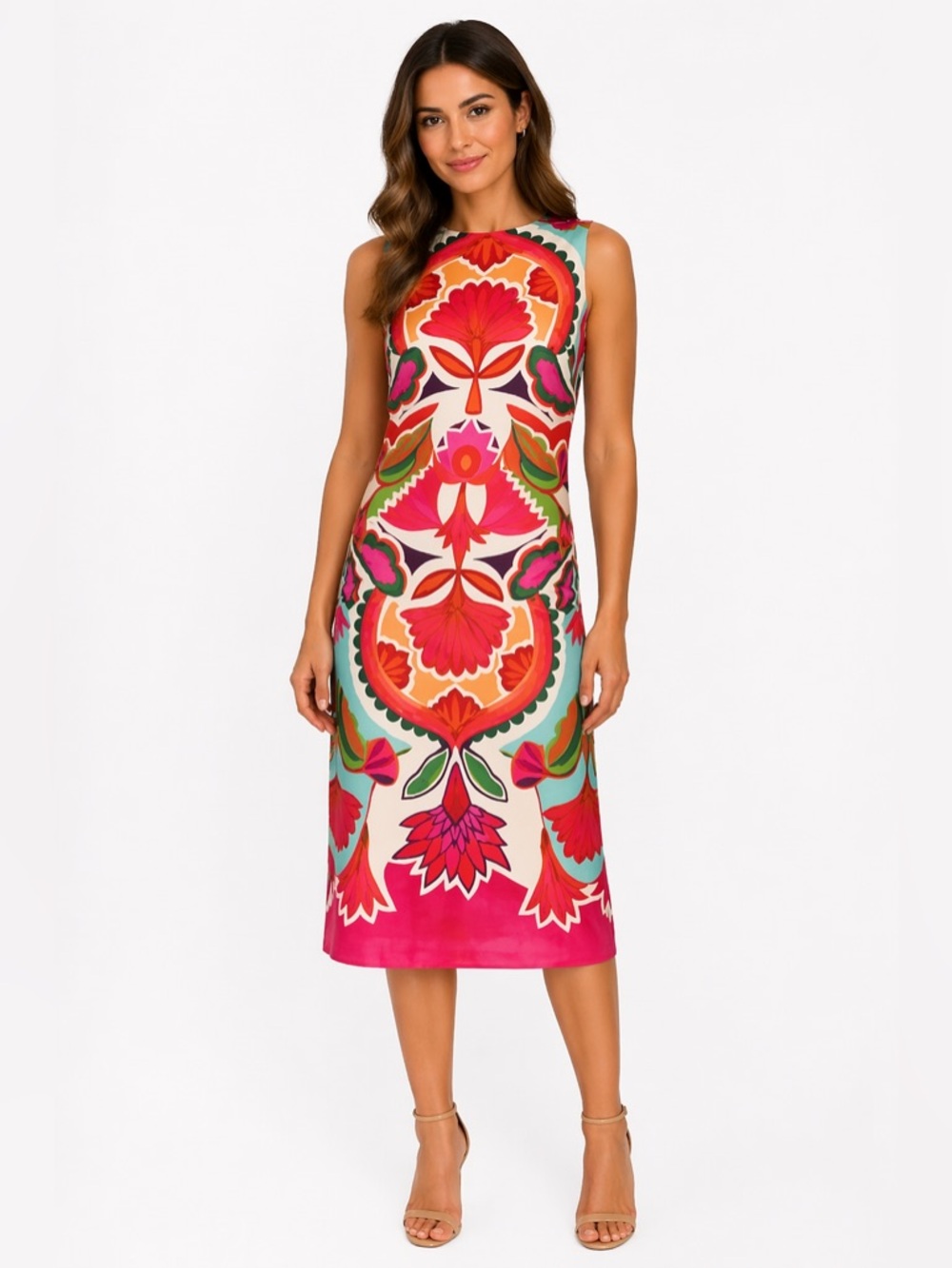 Vince Camuto Colorful Floral Sheath Dress Size 4 NWT Sleeveless Midi